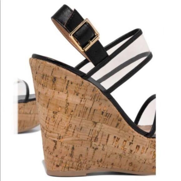 Cork Wedges in Black/Clear - Picture 4 of 5